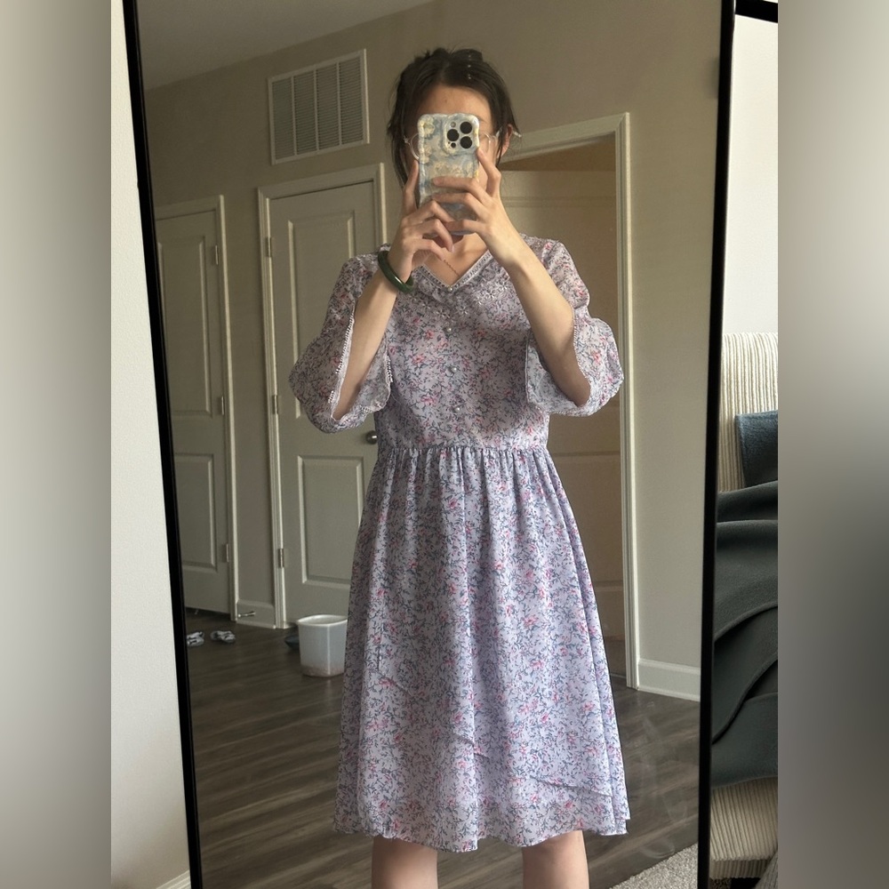 Girls' Lavender Floral Ruffle Dress